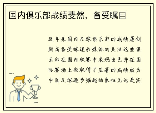 国内俱乐部战绩斐然，备受瞩目