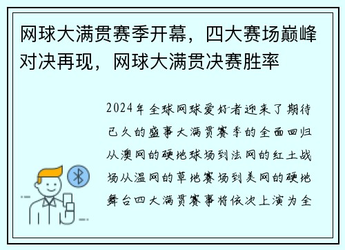 网球大满贯赛季开幕，四大赛场巅峰对决再现，网球大满贯决赛胜率