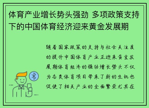 体育产业增长势头强劲 多项政策支持下的中国体育经济迎来黄金发展期